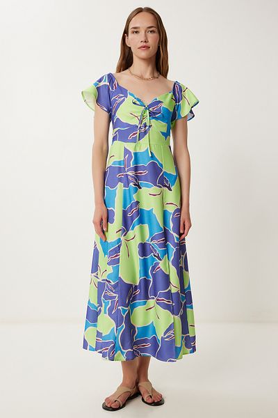 Happiness İstanbul Rochie midi de vară cu fantă cu model violet verde pentru femei TP00089