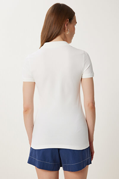 Happiness İstanbul Women's Ecru Polo Neck Knitted T-Shirt Fk00039