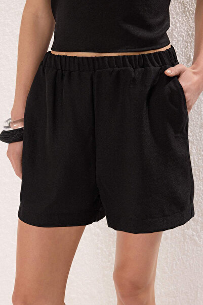 Trendyol Collection Black Linen Look Woven Bottom-Top Set Twoss25Au00114