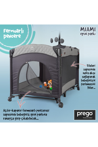 Prego 8023 Miami 70x110 Anne Yanı Beşik Oyun Parkı Yatak