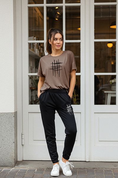 Trendyol Collection Mink Slogan Knitted T-Shirt and Pants Set - Twoss25Au00098