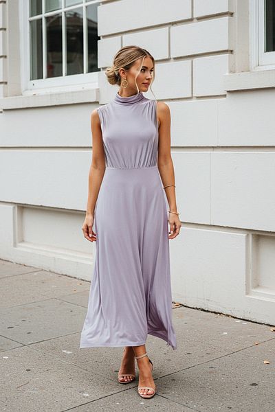 Trendyol Collection Light Grey Stretchy Draped Maxi Knitted Dress - Stand Collar Twoss25El00381