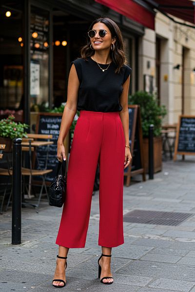 ترينديول كوليكشن بنطال منسوج بأرجل واسعة من Culotte باللون الأحمر TWOSS25PL00091