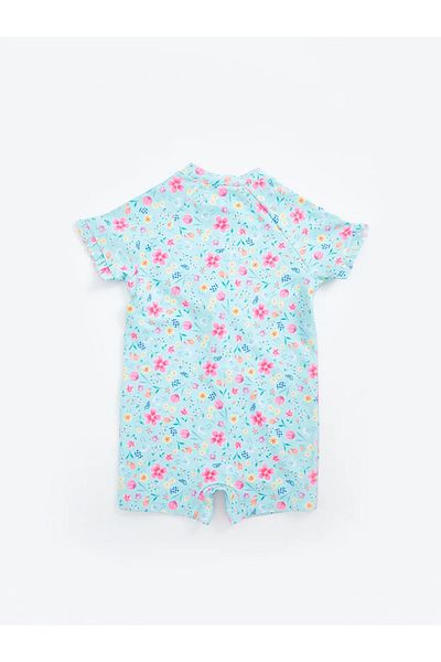 LC Waikiki Baby Judge Collar Short Sleeve Printed Baby Girl Swimsuit