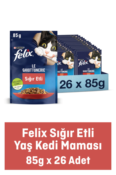 FELIX Sığır Etli 85 Gr. X 26 Adet Yaş Kedi Maması