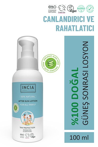Incia 100% Natural after Sun Lotion after Sun Organic Aloe Vera Moisturizing Relaxing 100 ml