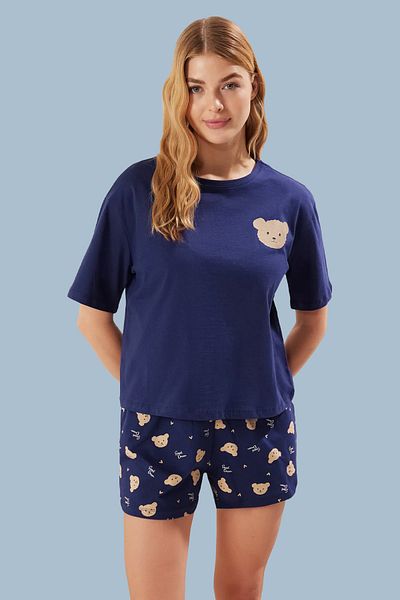 Trendyol Collection Sada pleteného pyžama v námořnické modré Animal Single Jersey Thmss25Pt00064