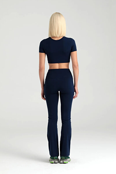 SHEISMONO Comfort High Waist Flared Leggings Navy Blue.