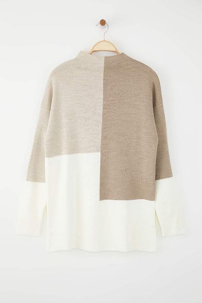 Trendyol Modest Mink Color Block Stand Collar Sweater Sweater Tctaw22Ak0054