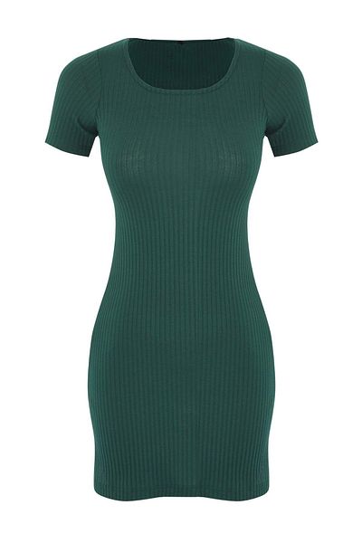 Trendyol Collection Emerald Green Mini a Line/Bell Cut Knitted Dress Twoss25El00851