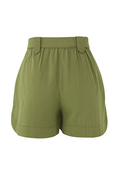 Trendyol Collection Light Khaki Linen Look Belted Shorts & Bermuda Twoss25Sr00224