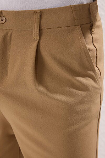 Trendyol Collection Μπεζ Wideleg Baggy Άνετη Εφαρμογή Περισσότερο Sustinable υφαντό παντελόνι TMNSS25PL00009