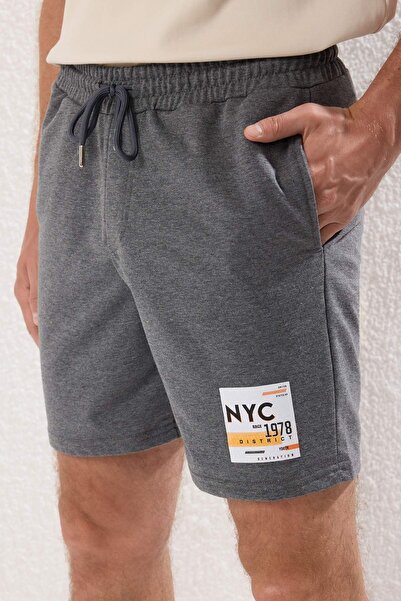 Trendyol Collection Anthracite Regular Cut, Average Length City Printed Shorts