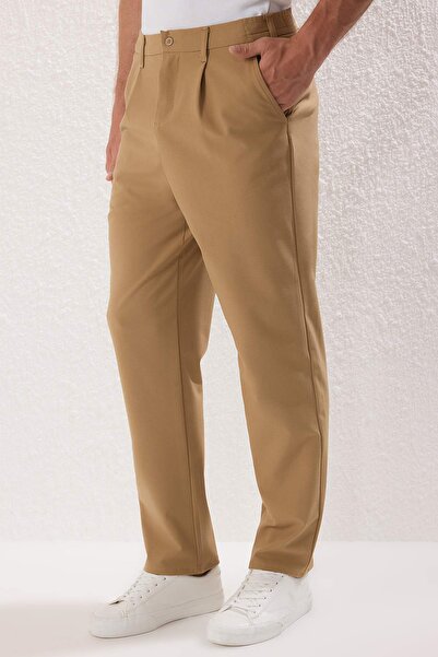 Trendyol Collection Μπεζ Wideleg Baggy Άνετη Εφαρμογή Περισσότερο Sustinable υφαντό παντελόνι TMNSS25PL00009