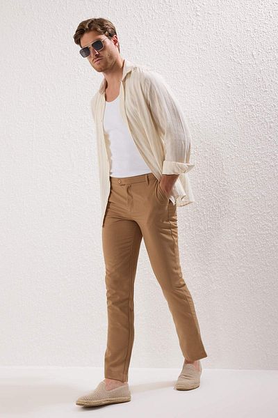 Trendyol Collection Beige Slim Fit Italian Cut Chino Fabric Pants Tmnaw23Pl00034