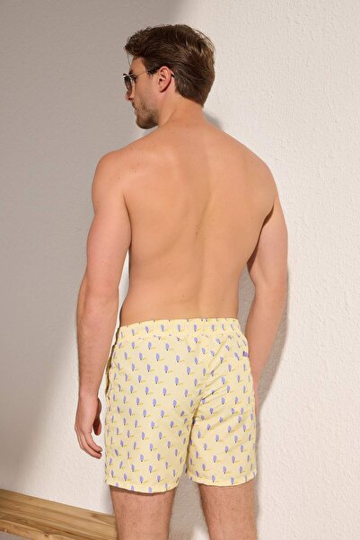 Trendyol Collection Gelbe Badeshorts mit Eiscreme-Aufdruck in Standardgröße TMNSS25DS00006