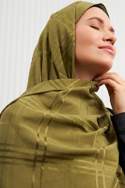MİRSOY SCARF Şal jacquard din bumbac cu model verde moale