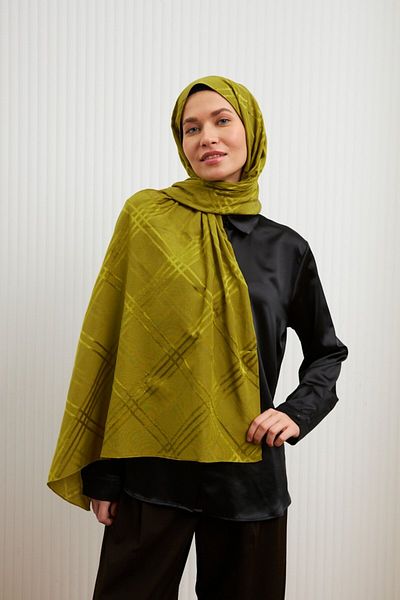 MİRSOY SCARF Șal Jacquard din bumbac cu model Aura - Verde ulei