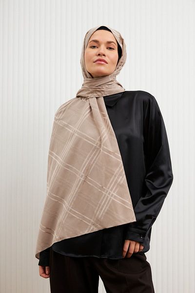 MİRSOY SCARF Памучен жакардов шал с шарка Aura - норка