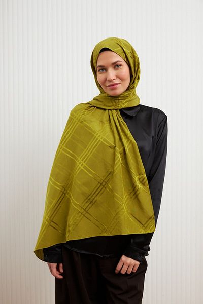 MİRSOY SCARF Șal Jacquard din bumbac cu model Aura - Verde ulei