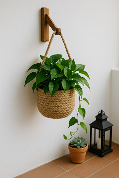 EGE ÖRGÜM Καλάθι Ιούτα Διακοσμητικό Καλάθι Ψάθινο Μίνι Καλάθι 12x10 εκ. Δεν περιλαμβάνεται φυτό και κρεμάστρα