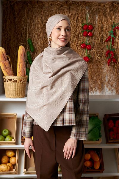 MİRSOY SCARF Памучен жакардов шал с ритмичен мотив - норка