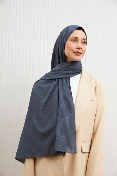 MİRSOY SCARF Şal Jacquard din bumbac cu model Aura-Antracit