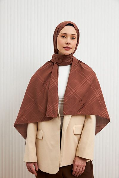 MİRSOY SCARF Aura Pattern Cotton Jacquard Shawl-Brown