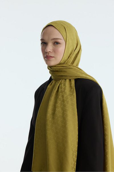 MİRSOY SCARF Μεταξένιο Ζακάρ Σάλι Mira Pattern-μαλακό πράσινο