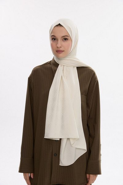 MİRSOY SCARF Μεταξένιο Ζακάρ Σάλι V Pattern-ecru