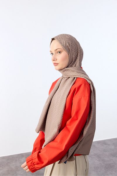 MİRSOY SCARF Копринен жакардов шал с бръшлян - кафяв