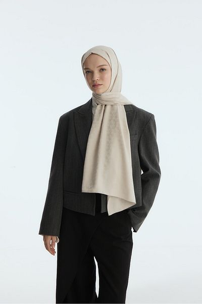 MİRSOY SCARF Σάλι Mira με μοτίβο μεταξένιο ζακάρ - Χρώμα πέτρας