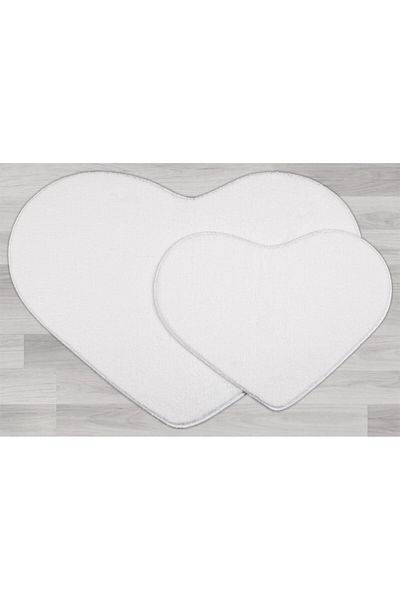Myevilla My Evilla Modern Decorative Non-Slip Base Plush Puffy Heart White Floor Mat Set