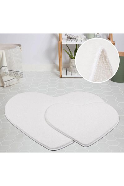 Myevilla My Evilla Modern Decorative Non-Slip Base Plush Puffy Heart White Floor Mat Set