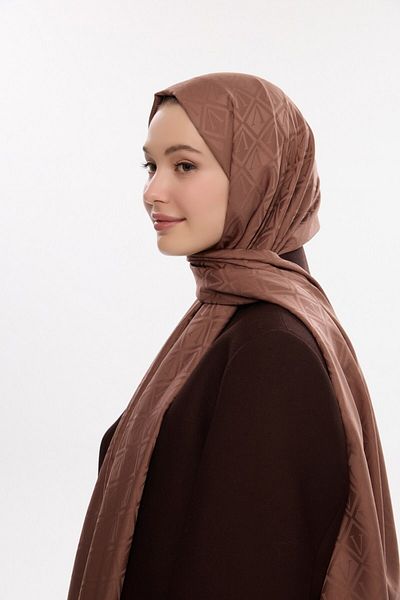 MİRSOY SCARF Копринен жакардов шал с V-образен мотив - кафяв