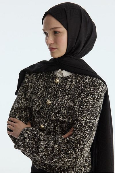 MİRSOY SCARF Şal Silky Jacquard Ivy-negru