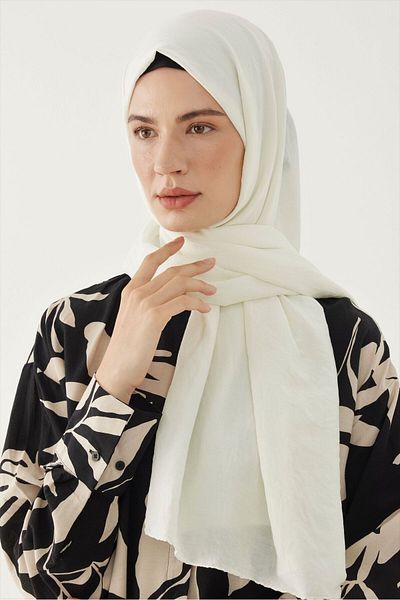 MİRSOY SCARF Şal alb din bumbac simplu