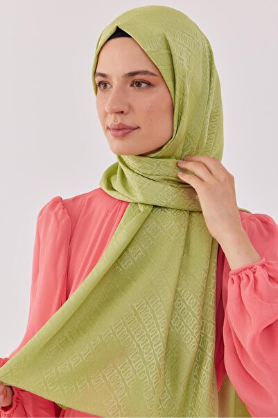 MİRSOY SCARF Halka Desen Parlak Jakar Şal - Fıstık Yeşili