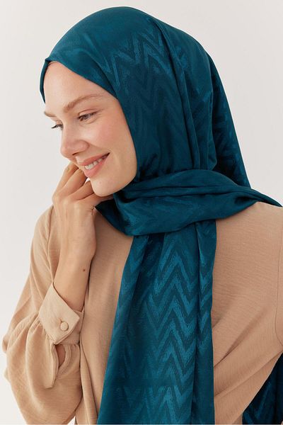 MİRSOY SCARF Şal cu model în zig-zag jacquard strălucitor - verde petrol