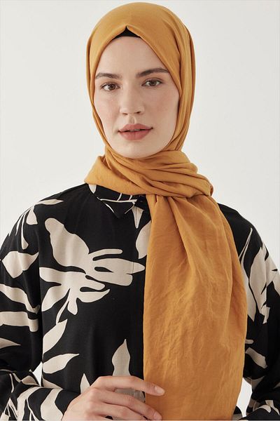 MİRSOY SCARF Mustard Plain Cotton Shawl