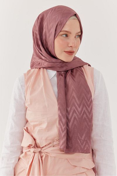 MİRSOY SCARF Shiny Jacquard Zigzag Patterned Shawl - Lilac
