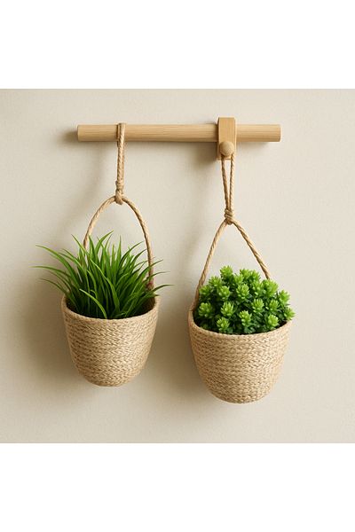 EGE ÖRGÜM Basket Decorative 2-Piece Jute Mini Basket Wicker Organizer 12x10
