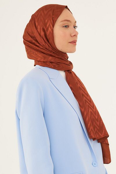 MİRSOY SCARF Shiny Jacquard Zigzag Patterned Shawl - Copper