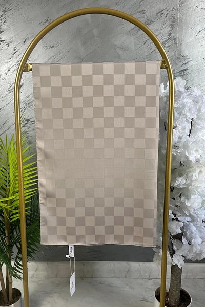 MİRSOY SCARF Μπεζ σαλιάρα με μοτίβο μεταξένιο ζακάρ