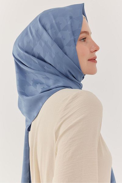 MİRSOY SCARF Şal Jacquard Silky Houndstooth - Albastru deschis