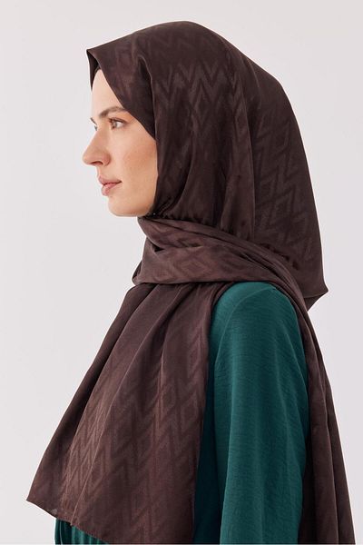 MİRSOY SCARF Shiny Jacquard Patterned Diamond Shawl - Bitter Brown