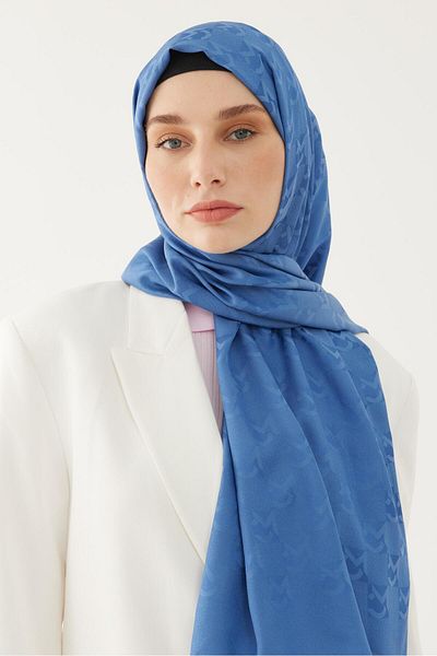 MİRSOY SCARF Şal albastru cu model Jacquard Mc lucios