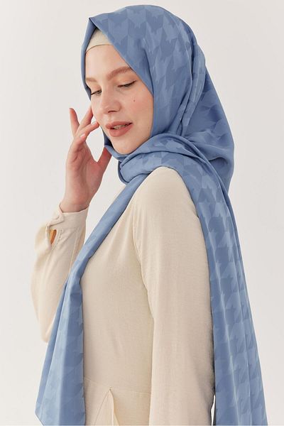 MİRSOY SCARF Şal Jacquard Silky Houndstooth - Albastru deschis