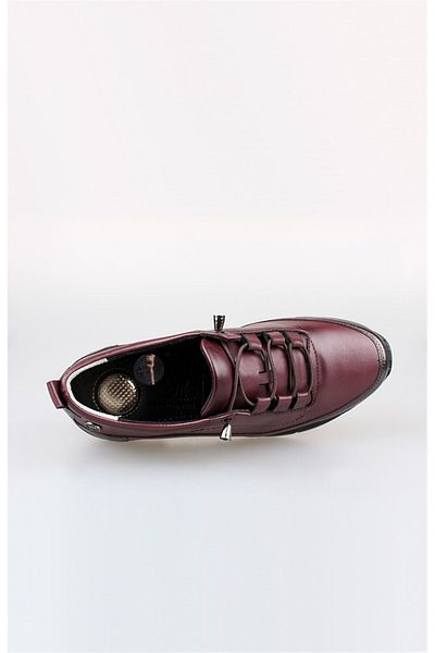 EDİK Claret Red Genuine Leather Edik Daily and Mother Shoes - Heel Cushioned System F216
