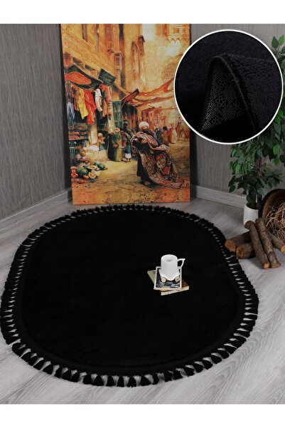 Myevilla My Evilla Modern Dekoratif Oval Örgü Saçaklı Simirna Peluş Halı Yolluk